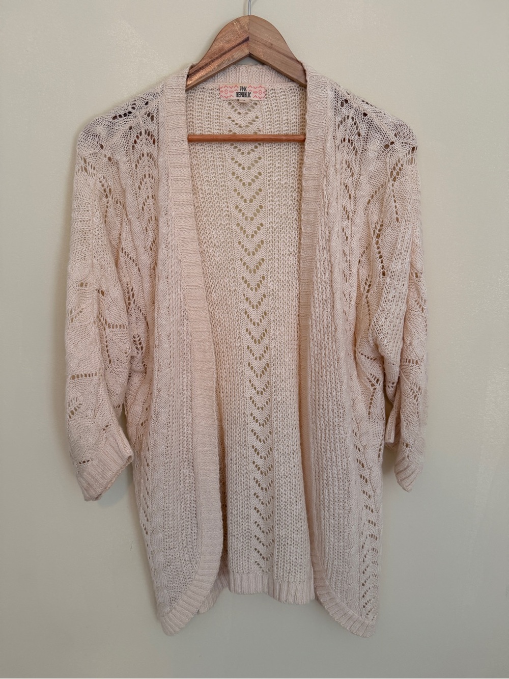 Pink Republic | Cream Colored Open Knit Sweater 3/4 Sleeve